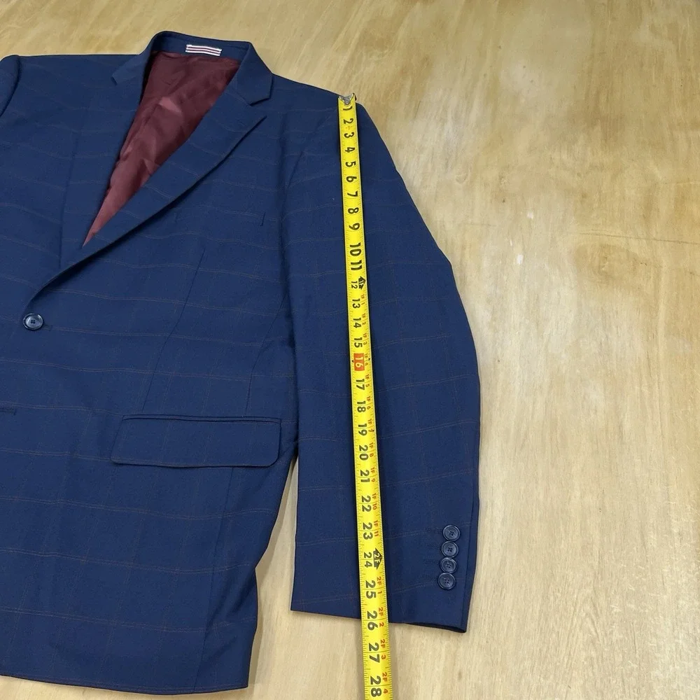 Oscar De La Renta Blazer Men 48R Classic Fit Polyester Blend Stretch Navy/Orange